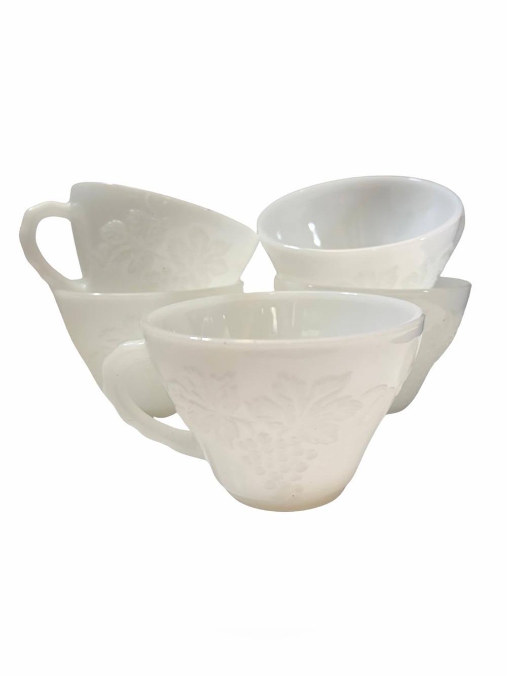 Vintage Mid-Century Anchor Hocking Milk Glass Harvest Grapes Cups Set of 5